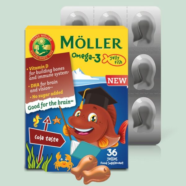 Möllers omega 3 vitamínová žuvačka s príchuťou koly